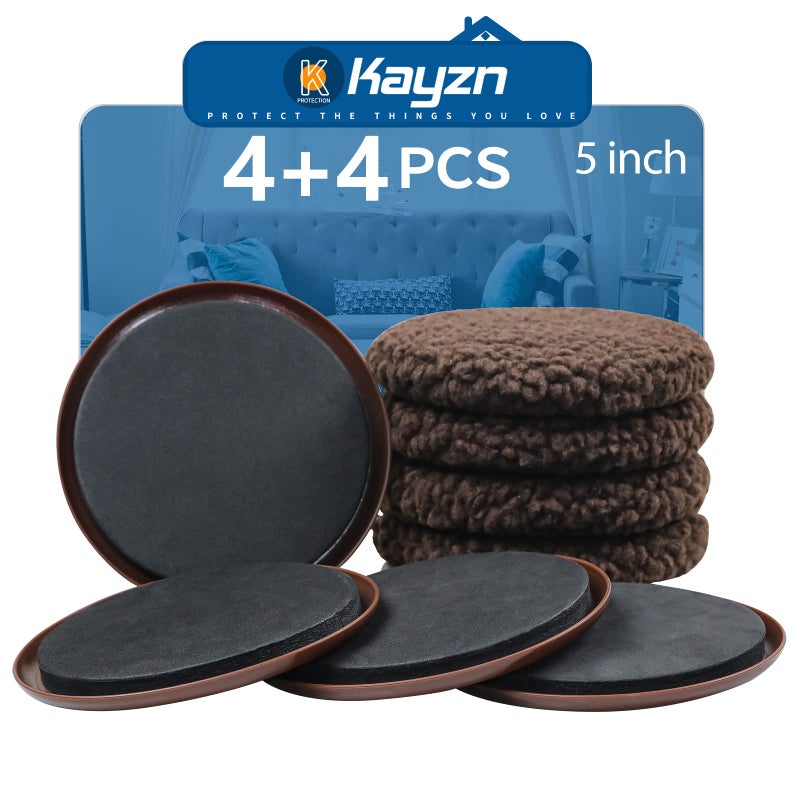 Kayzn 5"" Furniture Sliders, 2-in-1 Furniture Movers Sliders with Hardwood Socks, 4+4 Pack - 4 Furniture Sliders for Carpet and 4 Hardwood Socks, Move Your Furniture Easily! - Image 1